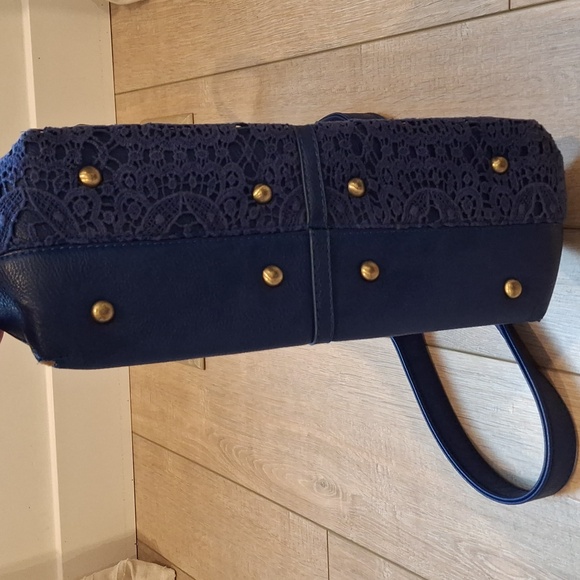 Darling Royal Blue Vegan Leather & Lace Overlay Purse Crossbody Bag - Picture 10 of 12